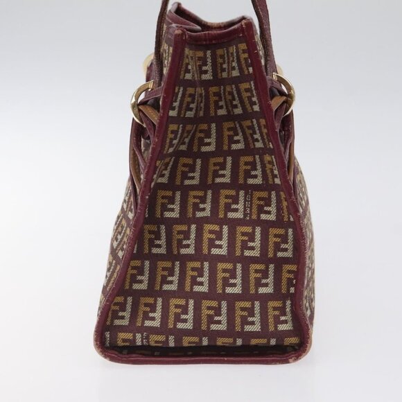 FENDI Zucchino Canvas Hand Bag Wine Red Gold Auth 120902 - Picture 5 of 16